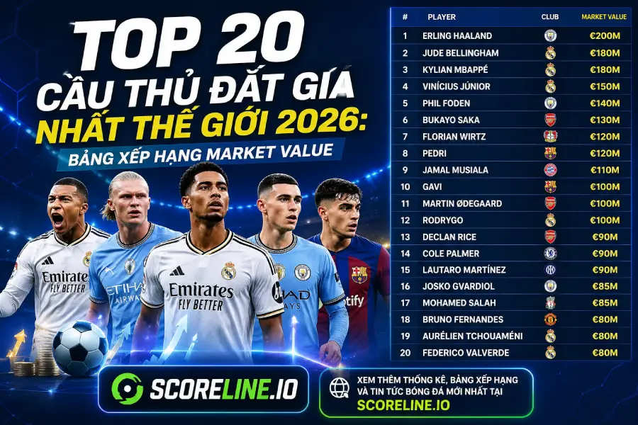 Giá trị cầu thủ 2026 phản ánh cả tài năng lẫn tiềm năng
