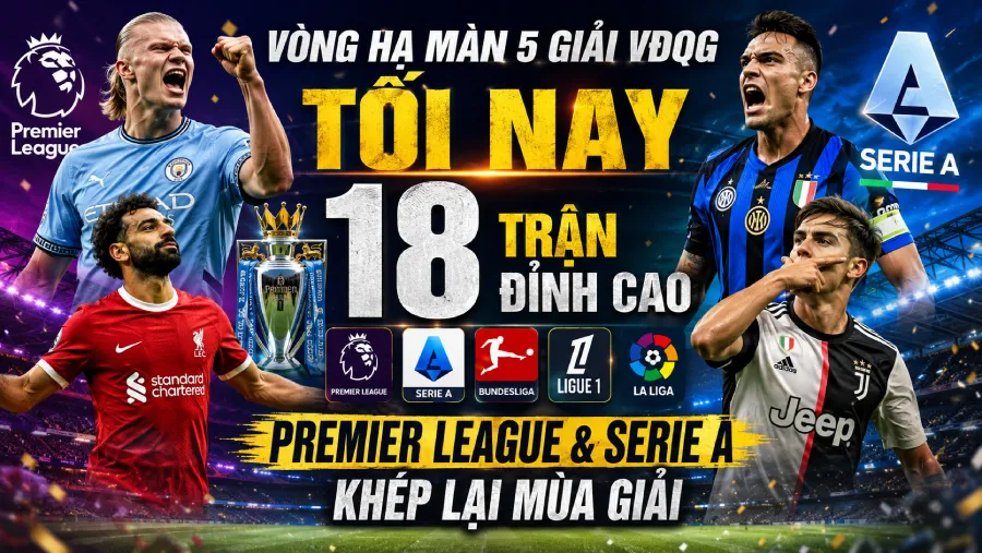 Lịch thi đấu bóng đá tối nay: 18 trận hạ màn Premier League, Serie A, La Liga & Bundesliga