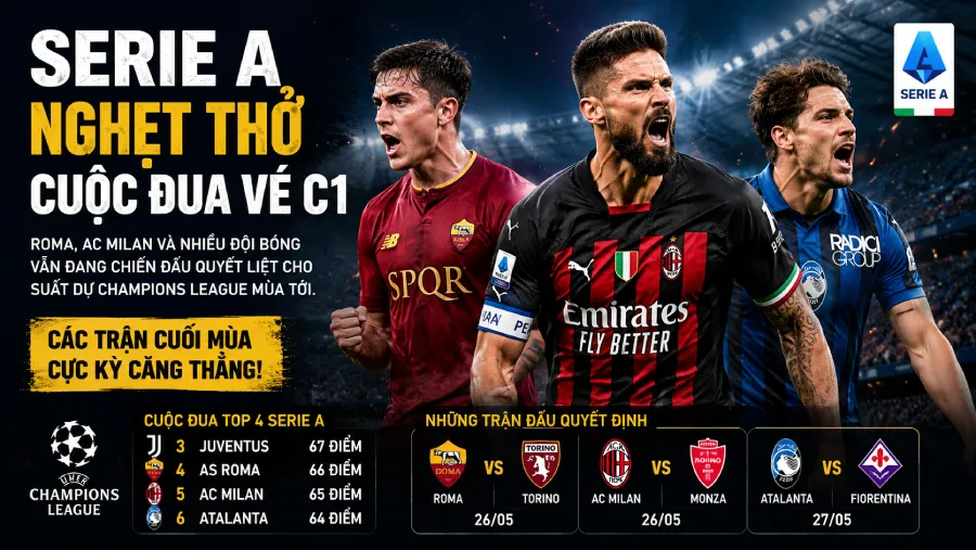 Serie A nghẹt thở cuộc đua vé Champions League: Chỉ một sai lầm có thể đánh mất cả mùa giải