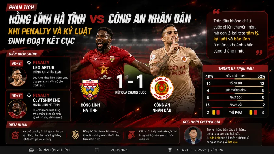 Phân tích Hồng Lĩnh Hà Tĩnh vs Công An Nhân Dân: Khi penalty và kỷ luật định đoạt kết cục