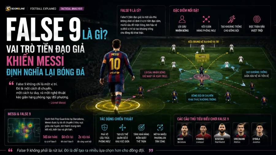 False 9 là gì? Vai trò tiền đạo giả khiến Messi định nghĩa lại bóng đá