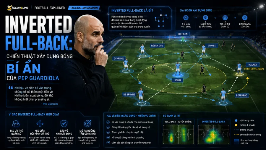 Inverted Full-Back: Chiến thuật xây dựng bóng bí ẩn của Pep Guardiola