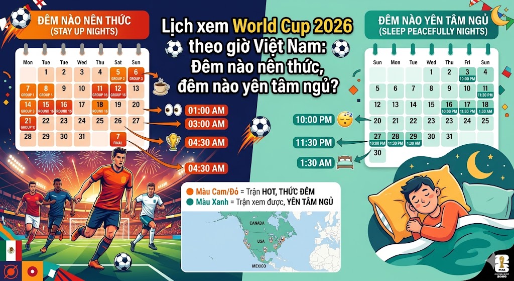 Lịch thi đấu World Cup 2026 theo giờ Việt Nam — 104 trận, 16 thành phố Mỹ - Canada - Mexico, 39 ngày