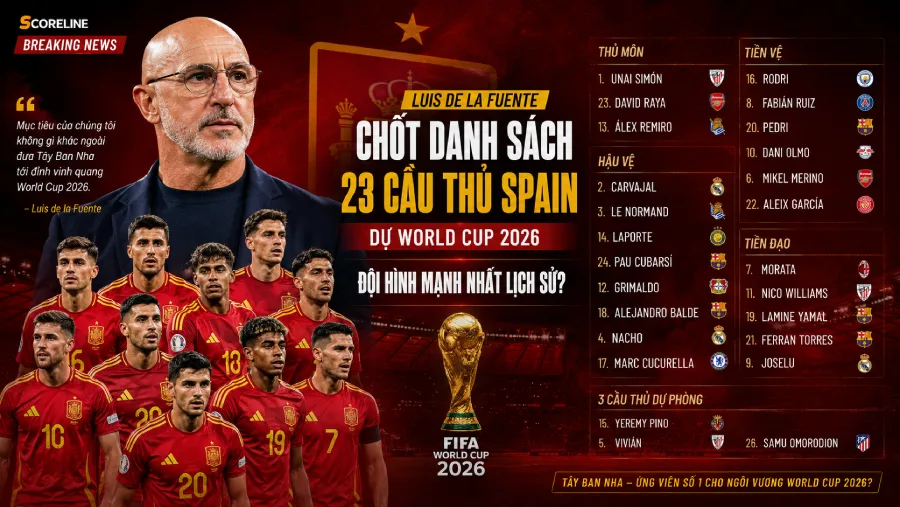 Luis de la Fuente chốt danh sách 23 cầu thủ Spain dự World Cup 2026: Đội hình mạnh nhất lịch sử?