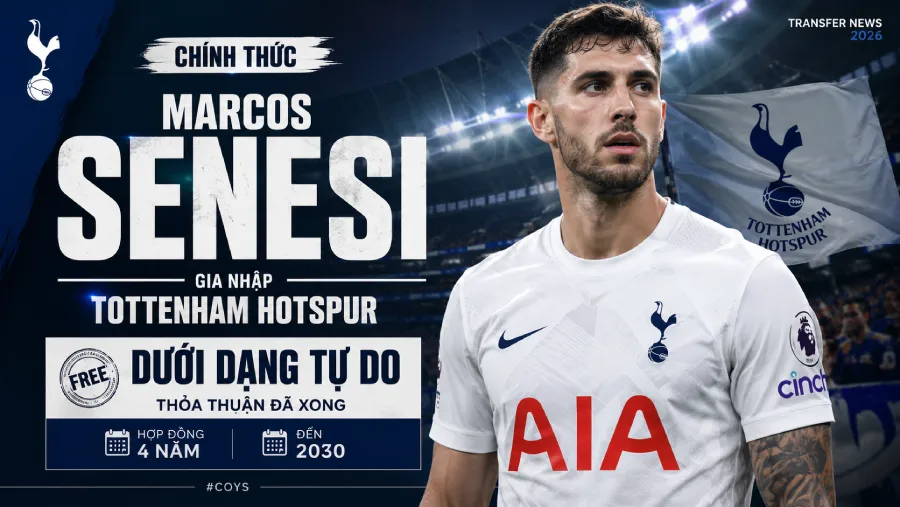 Marcos Senesi gia nhập Tottenham dưới dạng tự do: Hợp đồng 4 năm, thỏa thuận đã xong