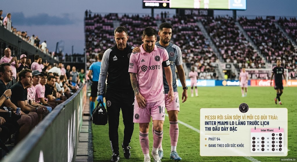 Messi rời sân sớm vì mỏi cơ đùi trái: Inter Miami lo lắng trước lịch thi đấu dày đặc