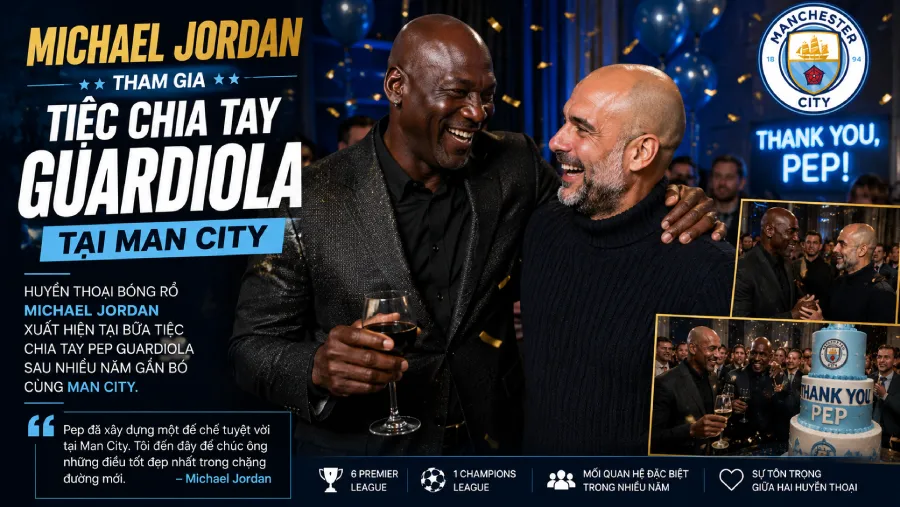 Michael Jordan dự tiệc chia tay Pep Guardiola tại Manchester City — biểu tượng NBA gặp gỡ huyền thoại Premier League, khép lại gần một thập kỷ Etihad