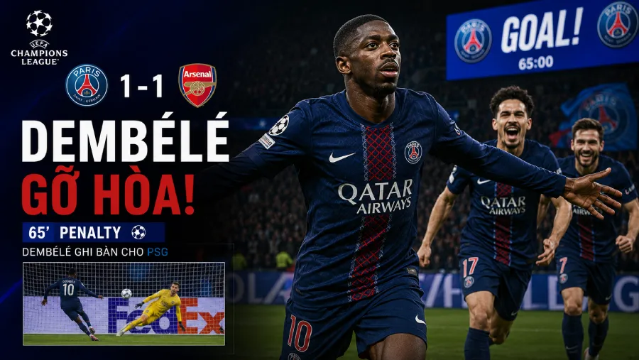 Ousmane Dembélé — QBV 2025 ghi bàn gỡ hoà từ chấm 11m phút 65