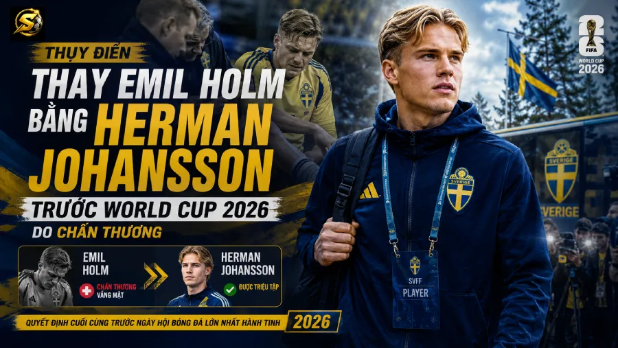 Thụy Điển thay Emil Holm bằng Herman Johansson trước World Cup 2026 do chấn thương