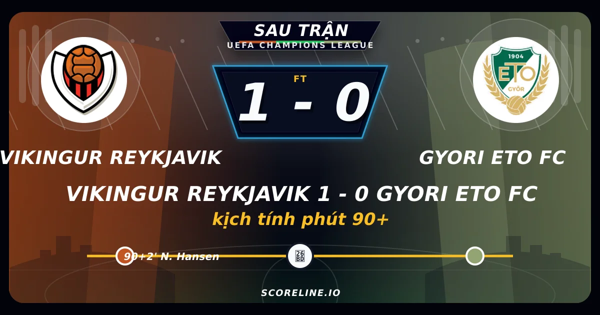 Vikingur Reykjavik 1-0 Gyori ETO FC: kịch tính phút 90+