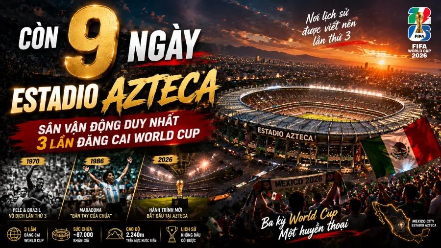 Còn 9 ngày: Estadio Azteca — sân vận động duy nhất 3 lần đăng cai World Cup