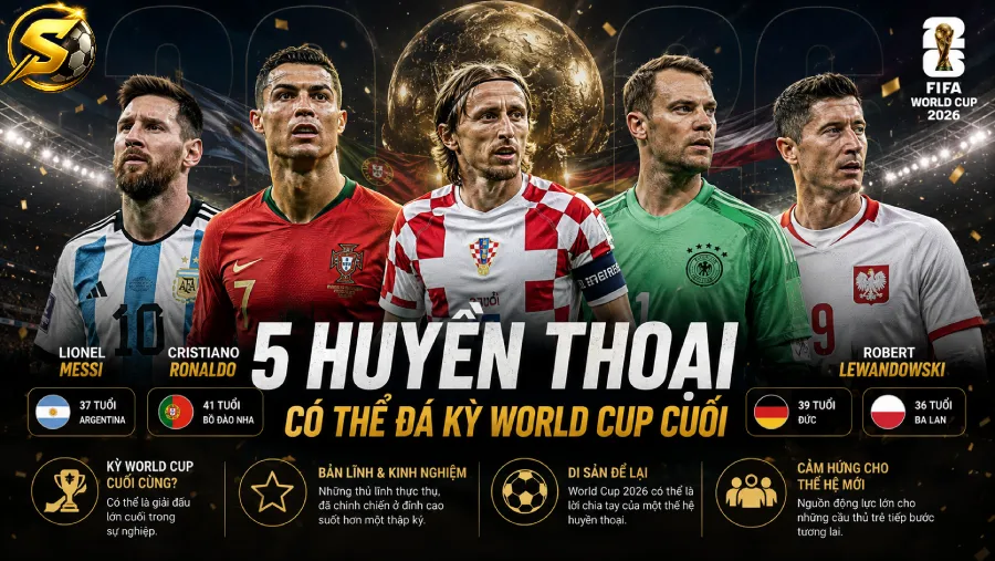 World Cup 2026: 5 huyền thoại có thể đá kỳ World Cup cuối — Messi, Ronaldo, Modrić, Neuer, Lewandowski